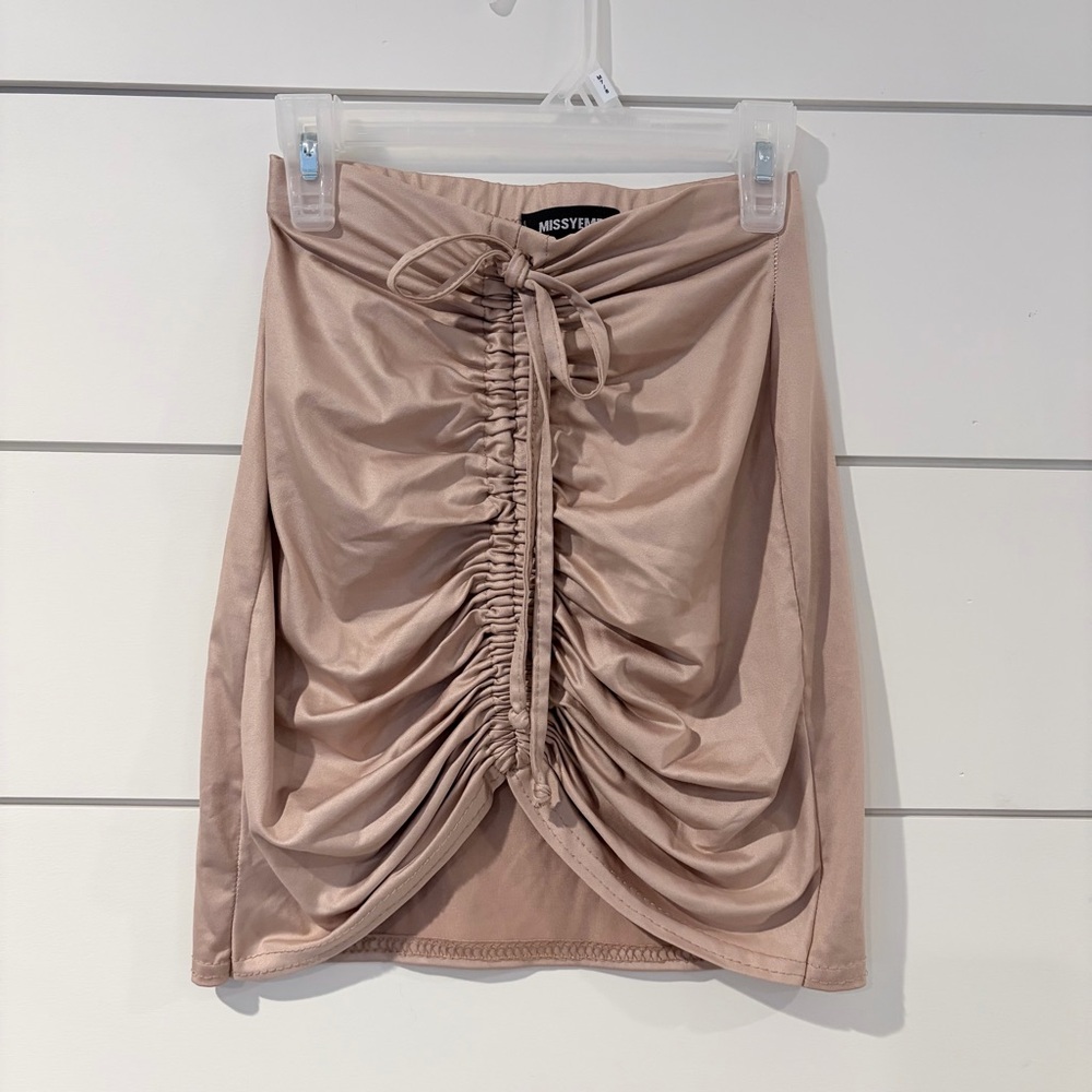 🌟2 for $10 Missy Empire Taupe Tan Satin Ruched Mini Skirt Glam Mobwife S